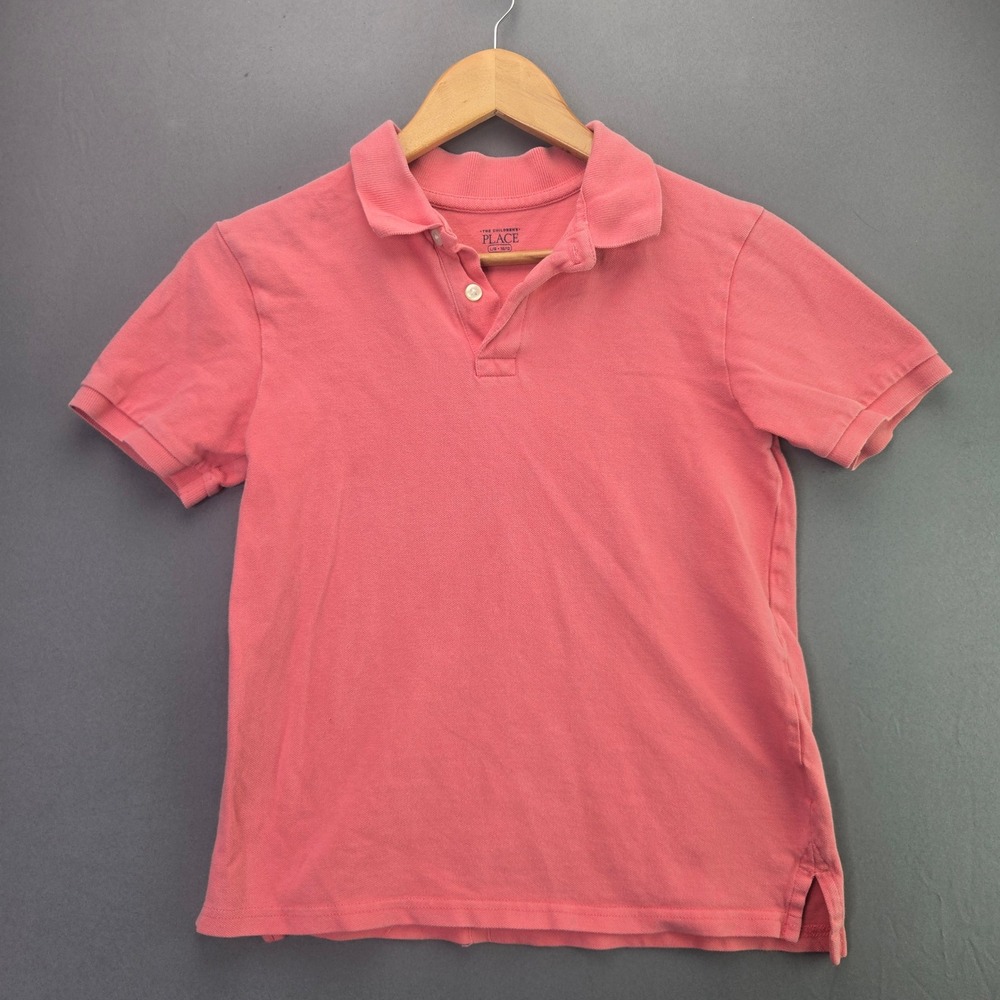 The Children's Place Polo Shirt Boys Large 10/12 Pink Short Sleeve Pique Cotton